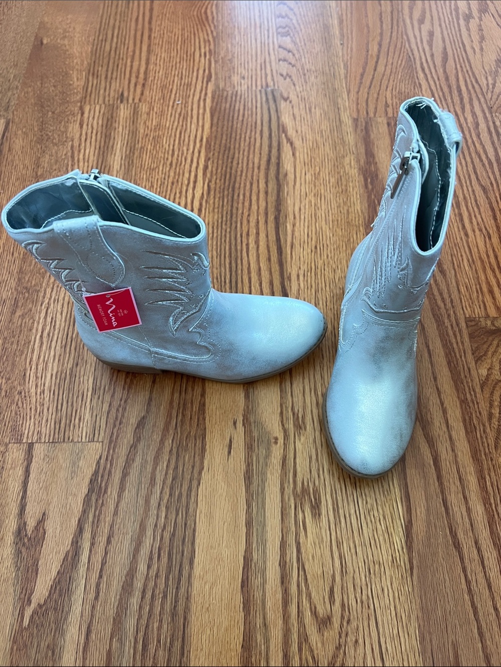 Nina Metallic Silver Kids Western Boots